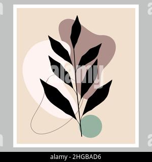 Abstract composition in boho style. Fashionable minimalist botanical vector illustration with a branch and leaves. Stock Vector