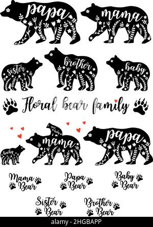 Mama bear silhouettes with floral ornament Vector Image