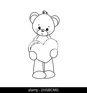 Vector illustration of a cute teddy bear. Gift toy for Valentines day, birthday, Christmas, holiday. Doodle. Stock Vector