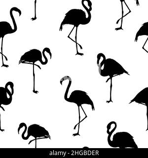 Vector seamless pattern with flamingo, silhouette, illustration Stock Vector