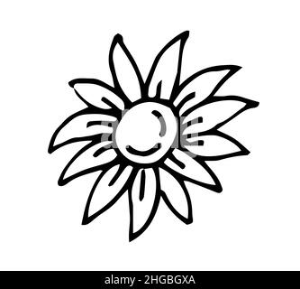 Beautiful funny flower. Cute simple cartoon style. Outline sketch. Hand drawing is isolated on a white background. Vector Stock Vector