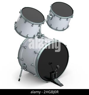 Set of realistic drums with pedal on white background. 3d render ...