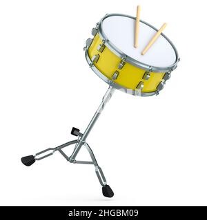 Realistic drum and wooden drum sticks and stand on white background Stock Photo