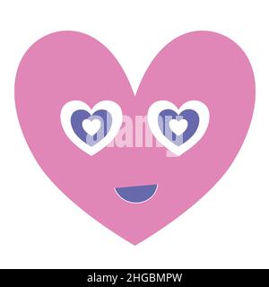 Cute smiley heart emoji in pastel colors. Romantic valentines day character isolated on white. Feeling in love forever Stock Vector