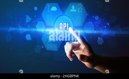 Hand touching digital button concept Stock Photo