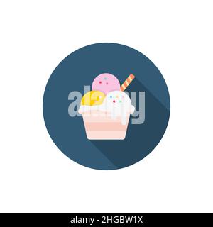 Ice cream flat icon with long shadow on badge background,EPS 10 Stock Vector