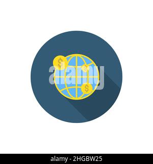 Global finance icon, vector illustration. Flat design style with long shadow,eps10 Stock Vector