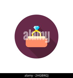 Wedding Ring with Diamond icon, Vector flat long shadow design.Fall in love Stock Vector