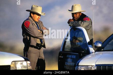 Fort Davis, Texas USA 1997:  Texas Dept. of Public Safety (DPS) officers man a roadblock at the Republic of Texas standoff in April, 1997. ©Bob Daemmrich Stock Photo