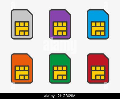 Sim card vector icon set on white background. Stock Vector