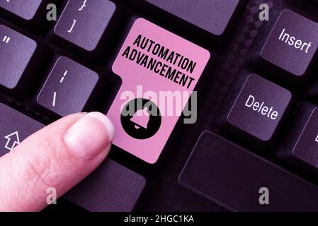 Sign displaying Automation Advancement. Business approach growth use of control systems for operating equipment Abstract Creating Online Transcription Stock Photo