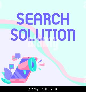 Conceptual caption Search Solution. Business showcase an action or process of finding solution to a problem Phone Drawing Sharing Comments And Stock Photo
