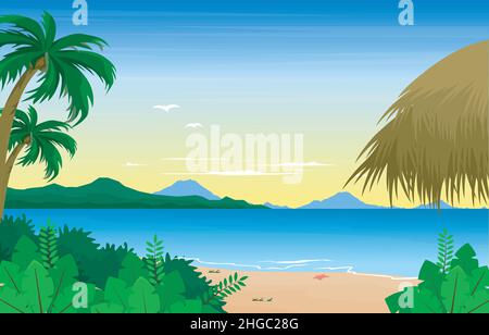 Hut Island Sea Summer Landscape Karma Kandara Beach Bali Illustration Stock Vector