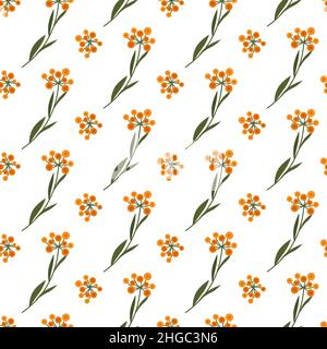 Floral pattern with small orange flowers. Vector illustration isolated on white background. Stock Vector