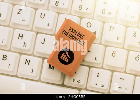 Hand writing sign Explore The Universe. Conceptual photo Space and Scientific discovery of the galaxies Editing Website Program Codes, Learning New Stock Photo
