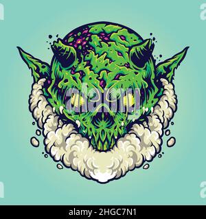 Green Monster Vape Cloud Vector illustrations for your work Logo, mascot merchandise t-shirt, stickers and Label designs, poster, greeting cards Stock Vector