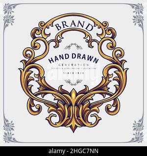 Gold Frame Ornaments Badge Vector illustrations for your work Logo, mascot merchandise t-shirt, stickers and Label designs, poster, greeting cards Stock Vector