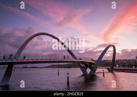 Modern design Arched bridges at Elizabeth Quay marina in Perth, Western Australia. Stock Photo