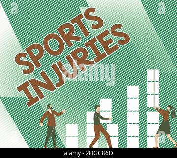 Inspiration showing sign Sports Injuries. Word Written on kinds of injury that occur during sports or exercise Illustration Of Partners Building New Stock Photo