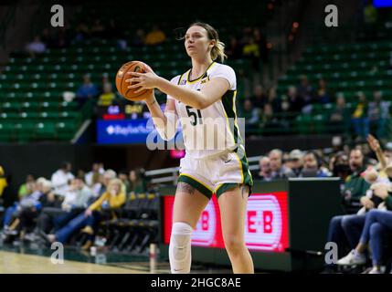 Waco, Texas, USA. 19th Jan, 2022. Baylor Lady Bears forward Caitlin Bickle (51) shoots the ball during the 4th quarter of the NCAA Basketball game between the Oklahoma State Cowgirls and Baylor Lady Bears at Ferrell Center in Waco, Texas. Matthew Lynch/CSM/Alamy Live News