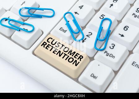 Text caption presenting Customer Retention. Business concept activities companies take to reduce user defections Abstract Doing Virtual Bookkeeping Stock Photo