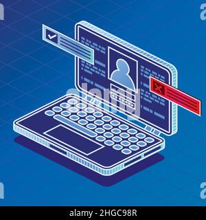 Modern Isometric Laptop Computer. Vector Illustration. Outline 3d Electronic Device. Stock Vector