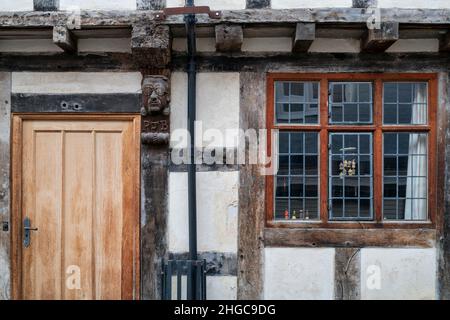 Timber framed house detail along on Raven lane. Ludlow, Shropshire, England Stock Photo