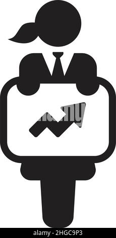Business icon vector, female person with dart board symbol on board for trading in a glyph pictogram illustration Stock Vector