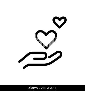 Hearts in hand. Romance, friendship, charity icon. Pixel perfect, editable stroke Stock Vector