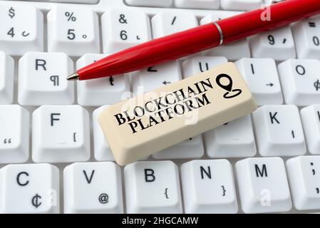 Conceptual display Blockchain Platform. Internet Concept thing with a scripting language that solves many cases Formatting And Compiling Online Datas Stock Photo