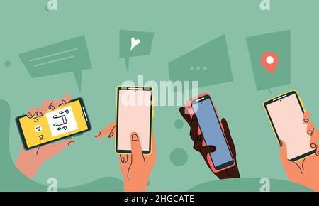 four smartphones devices technology Stock Vector