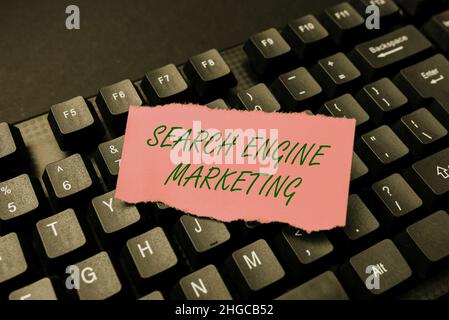Conceptual caption Search Engine Marketing. Internet Concept online digital optimization and ranking of websites Abstract Typing Lesson And Lecture Stock Photo