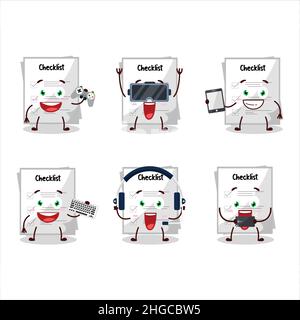 Paper sheet cartoon character are playing games with various cute emoticons. Vector illustration Stock Vector