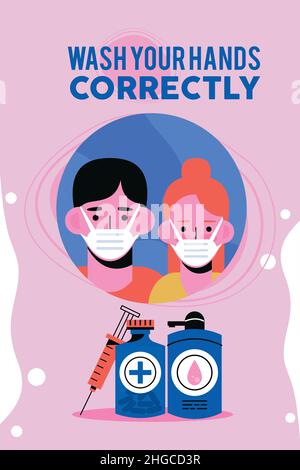 wash your hands correctly Stock Vector