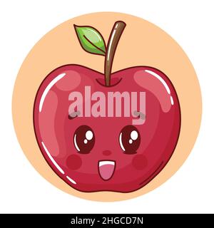 juicy and fresh cute cartoon apple character design Stock Vector