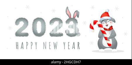 2023 year of rabbit. Large numbers with cute bunny ears. Chinese New