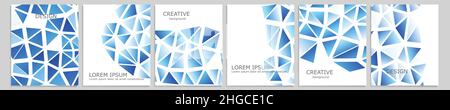 Set of vector cover notebook design. Abstract blue minimal triangles halftone template design for notebook paper, copybook brochures, book, magazine Stock Vector