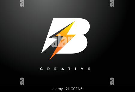 B letter Logo Design With thunderbold sign icon Vector. Stilized Modern Trendy Thunder Letter Logo Design with creative yellow thunder Vector Illustra Stock Vector