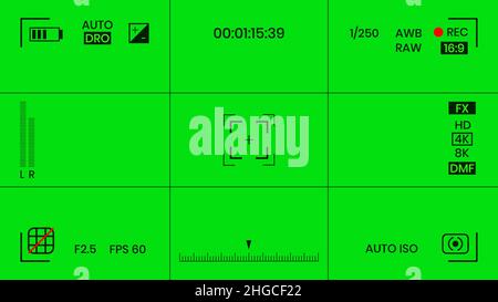 Green colored chroma key camera rec frame viewfinder overlay background screen flat style design vector illustration. Stock Vector