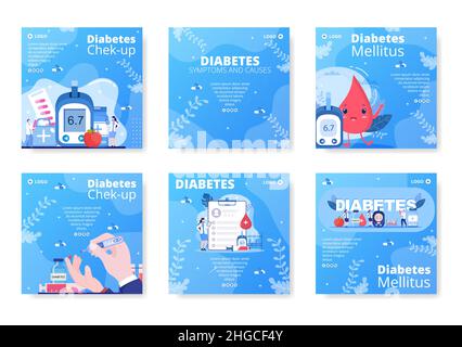 Diabetes Testing Post Template Flat Design Illustration Editable of Square Background Suitable for Healthcare Social Media or Greetings Card Stock Vector