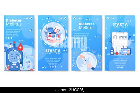 Diabetes Testing Stories Template Flat Design Illustration Editable of Square Background Suitable for Healthcare Social Media or Greetings Card Stock Vector