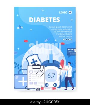 Diabetes Testing Poster Template Flat Design Illustration Editable of Square Background Suitable for Healthcare Social Media or Greetings Card Stock Vector