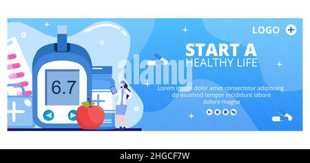 Diabetes Testing Cover Template Flat Design Illustration Editable of Square Background Suitable for Healthcare Social Media or Greetings Card Stock Vector