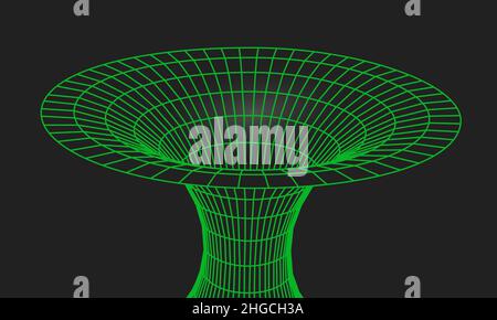 Wormhole geometric grid wireframe tunnel flat style design vector illustration. Stock Vector