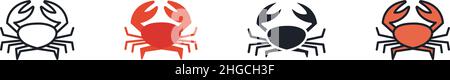 Crab icon. Linear flat color icons contour shape outline. Black isolated silhouette. Fill solid icon. Modern glyph design. Set of vector illustrations Stock Vector