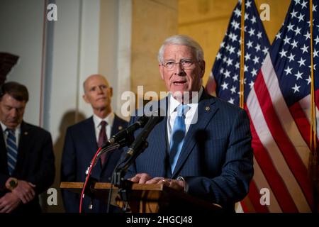 United States Senator Roger Wicker (Republican of Mississippi) offers remarks on the current situation between Russia and the Ukraine, in the Russell Senate Office Building in Washington, DC, USA, Wednesday, January 19, 2022. Photo by Rod Lamkey/CNP/ABACAPRESS.COM Stock Photo