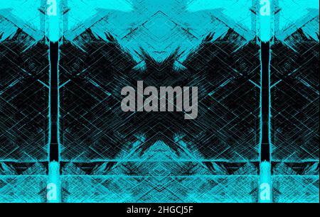 Dark cyan color woven bamboo fence structural pattern for background Stock Photo