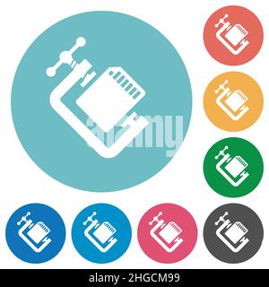 SD memory card compress solid flat white icons on round color backgrounds Stock Vector
