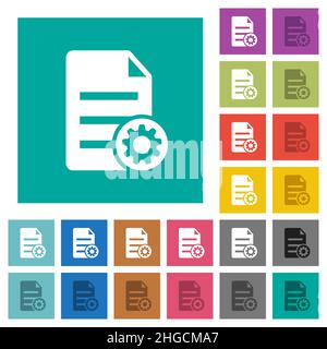 Document settings solid multi colored flat icons on plain square backgrounds. Included white and darker icon variations for hover or active effects. Stock Vector