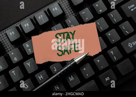 Handwriting text Stay Safe. Business idea secure from threat of danger, harm or place to keep articles Collecting Important Data Online, Developing Stock Photo